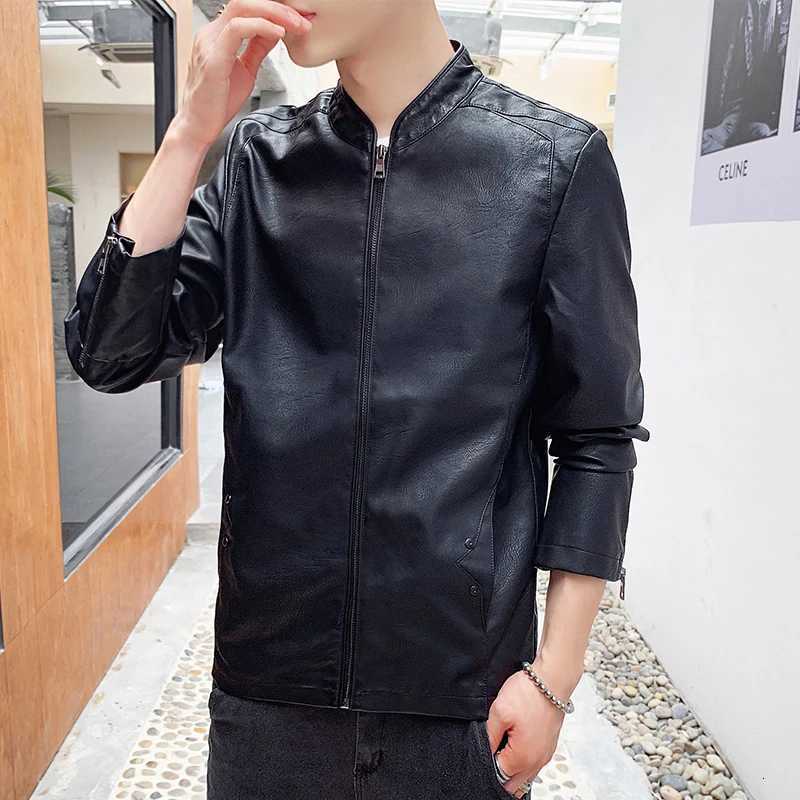 Mens Fashionable Stand Collar Leather Jacket Casual Windbreaker Youth Jacket New Mens Slim Fit Motorcycle PU Leather JacketT251029