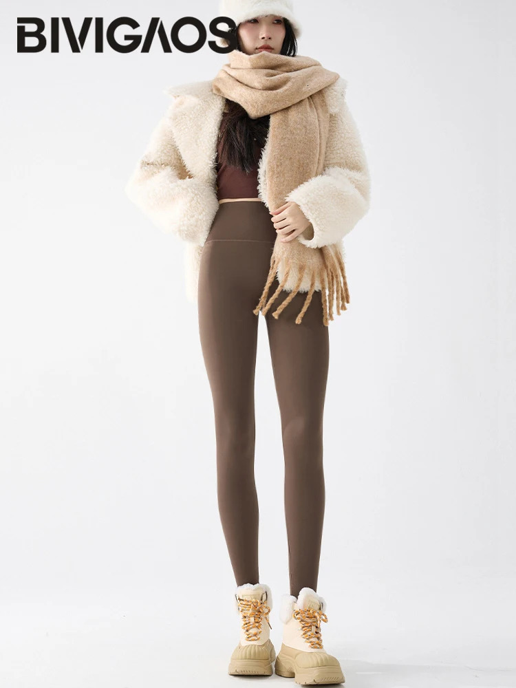 BIVIGAOS Autumn Winter Fleece Thick Shark Leggings Womens High Waist Butt Lifter Warmth Alpaca Velvet 251029