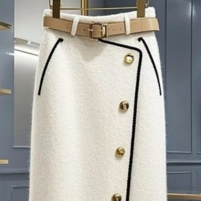 Matakawa Spring Autumn Women Skirts Contrast Color Korean Fashion Chic Faldas Mujer Aline Elegant Simple Sweet Long Skirt 251028