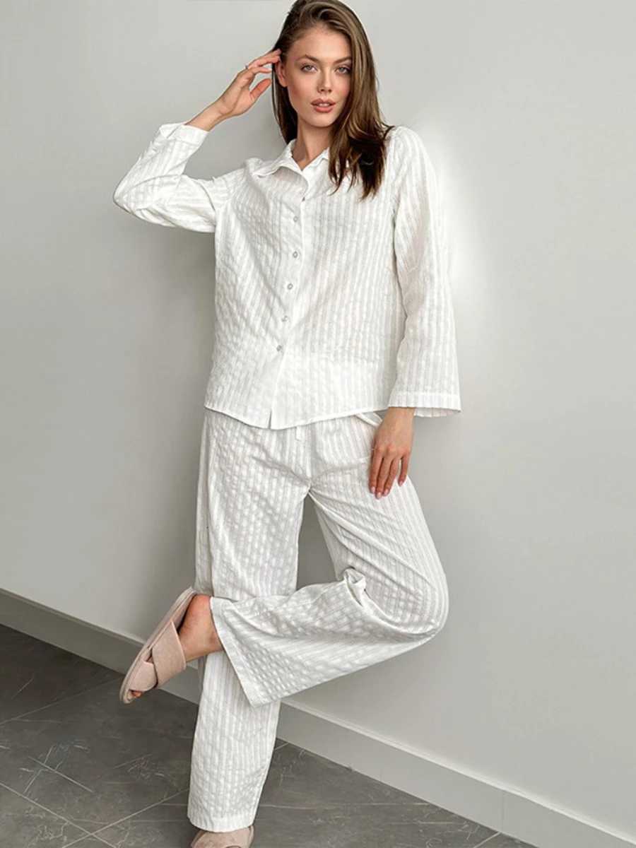 Blubelle 100 Cotton Cardigan Pants Pajama Set 2025 New Style Lapel Long Sleeved Long Pants Pajama Womens Casual SetT251029