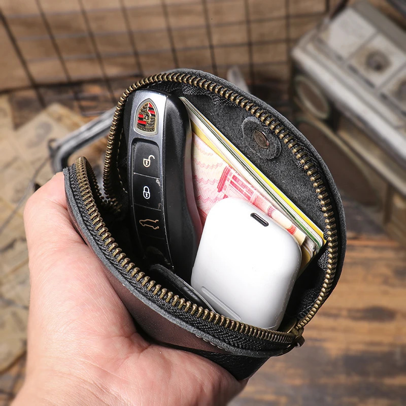 LUOKIR High Grade Real Leather Coin Purse Mens Fashion Key Bag Women Small Wallet Bank Card Bluetooth Headset Organizer 251029