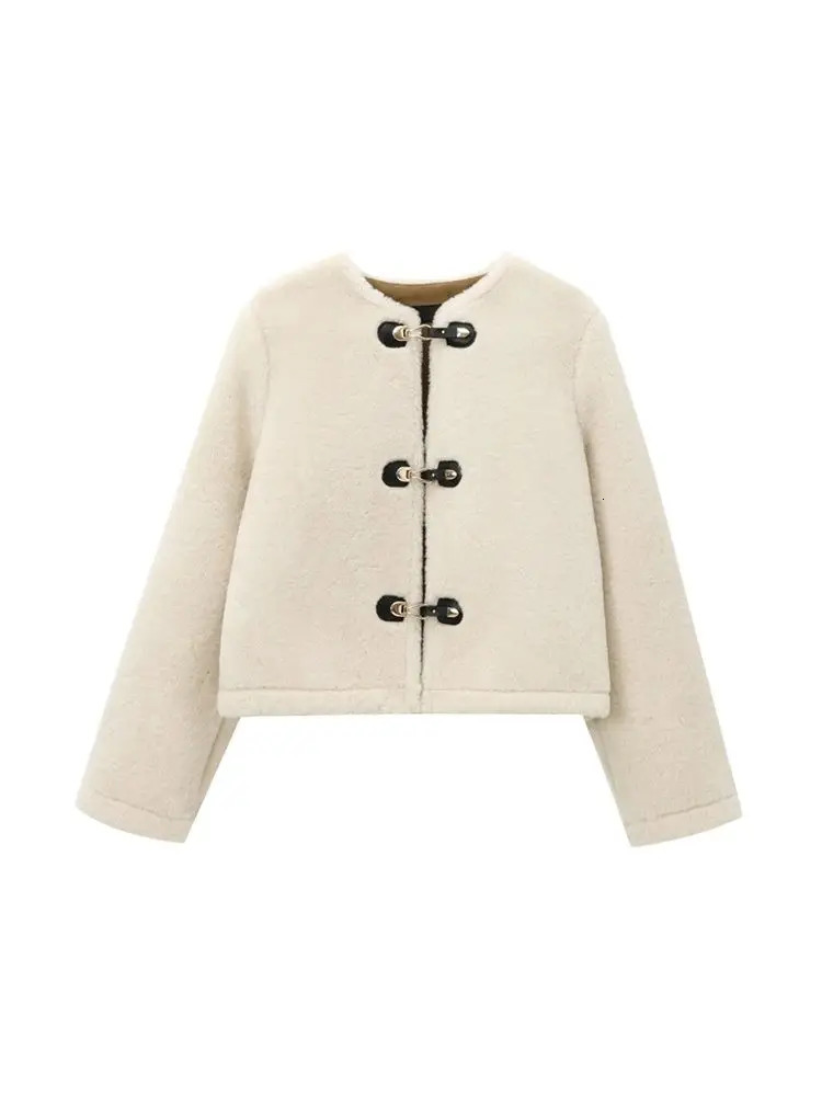Thick Warm Faux Fur Jacket for Women Long Sleeve Coat Front Toggle Female Outerwear Chic Tops Fashion 251029