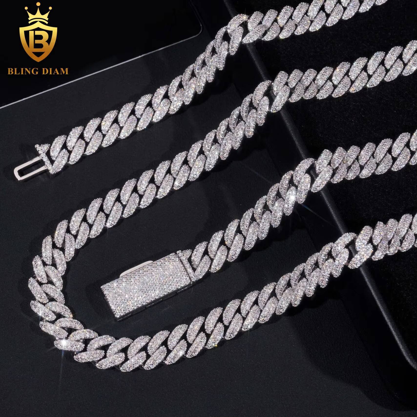 In Stock Iced Out Moissanite Cuban Link Chain HipHop Style 10mm S925 Silver Moissanite Cuban Chain Pass Diamond Tester with GRA