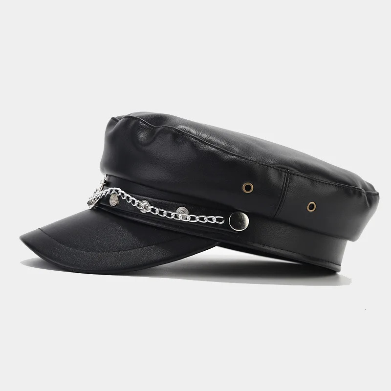 Fashion PU Leather Beret Vintage England Flat sboy Caps Outdoor Casual Army Cap 251013