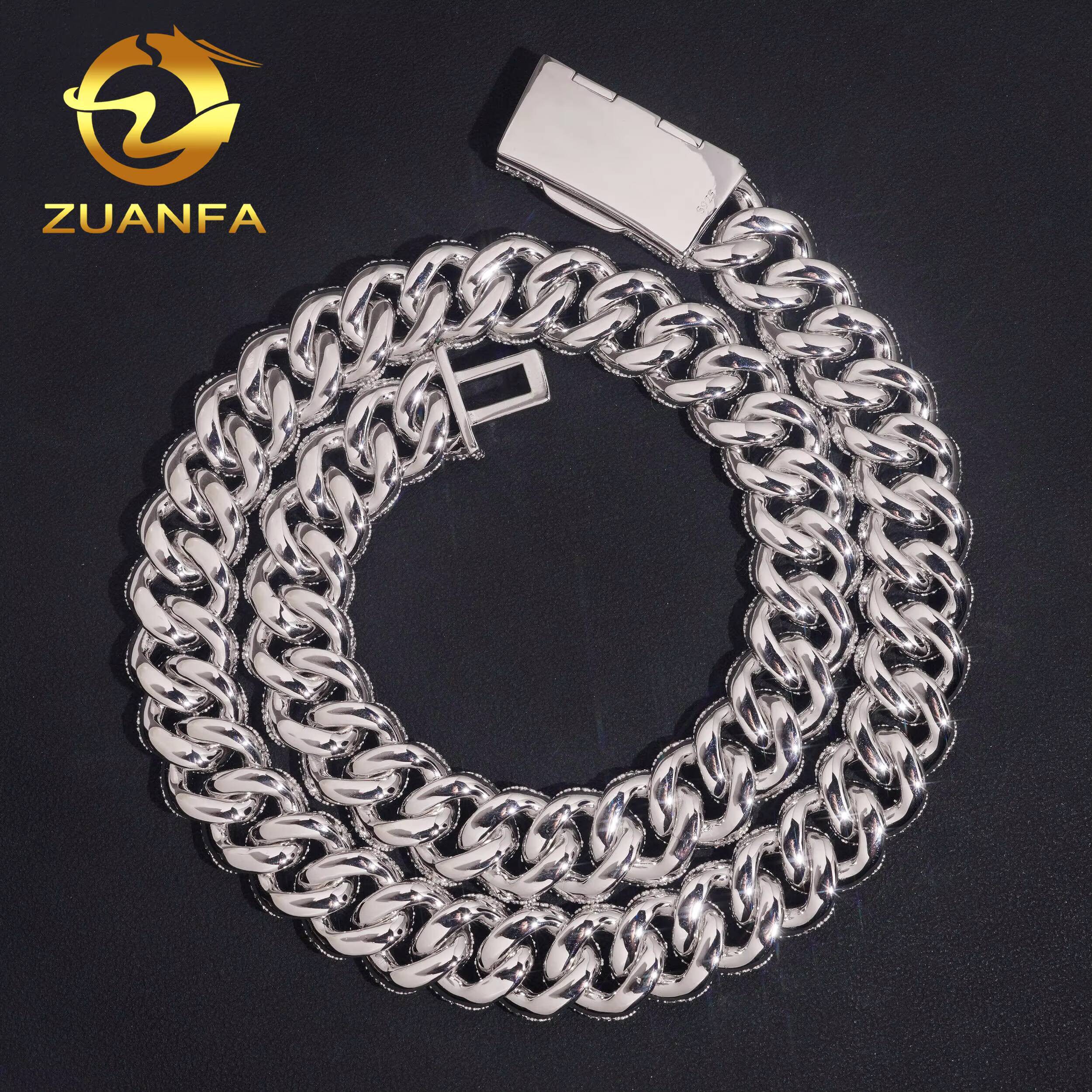 Hot Sale Necklace Chain 16mm Pass Tester VVS Moissanite Solid 925 Sterling Silver Gold Plated Hip Hop Iced Out Cuban Link Chain