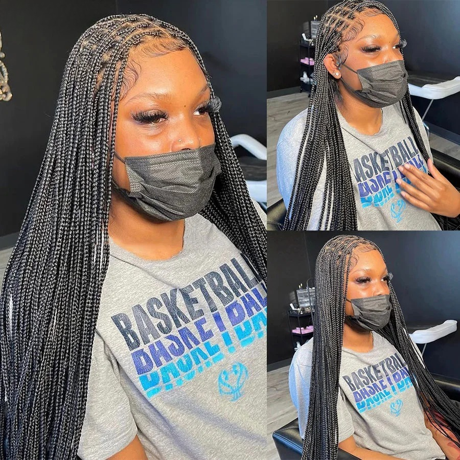 Small Part Knotless Box Braids Wig Glueless Cornrow Black Braided Wigs For Black Woman Full Lace Wig Goddess Braiding Hair Wigs