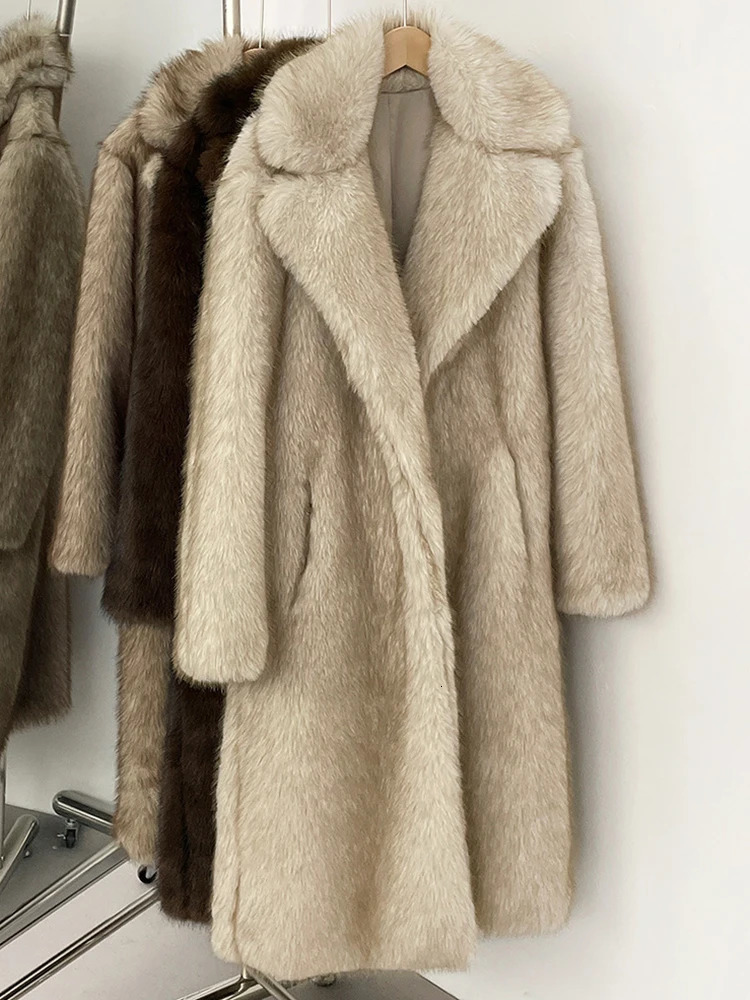 Mueyeruho Winter Women Faux Fur Jacket Coat Solid Khaki Long Sleeve Thick Warm Overcoat Outwear Fluffy For 251028