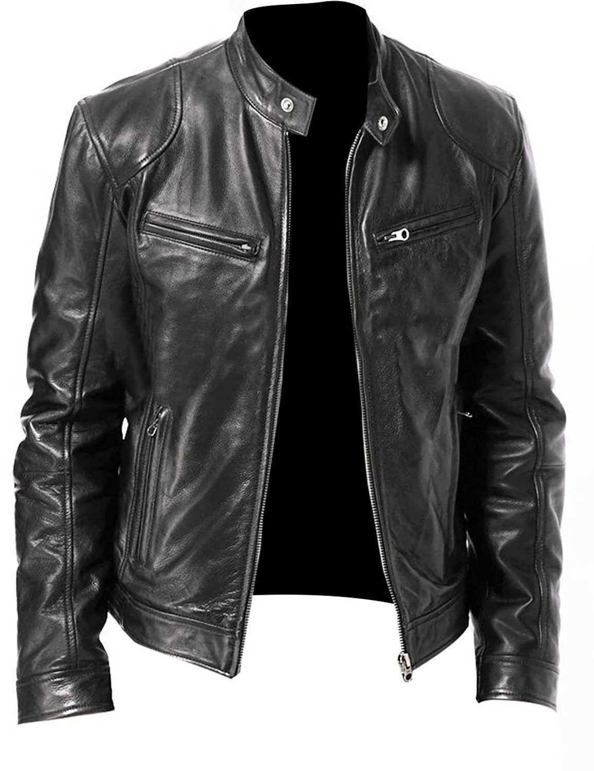 Men Leather Jacket PU Leather Stand Collar Suede Coats Spliced Stand Collar Cardigan Zipper Jackets Long Sleeve Moto BikeT251029