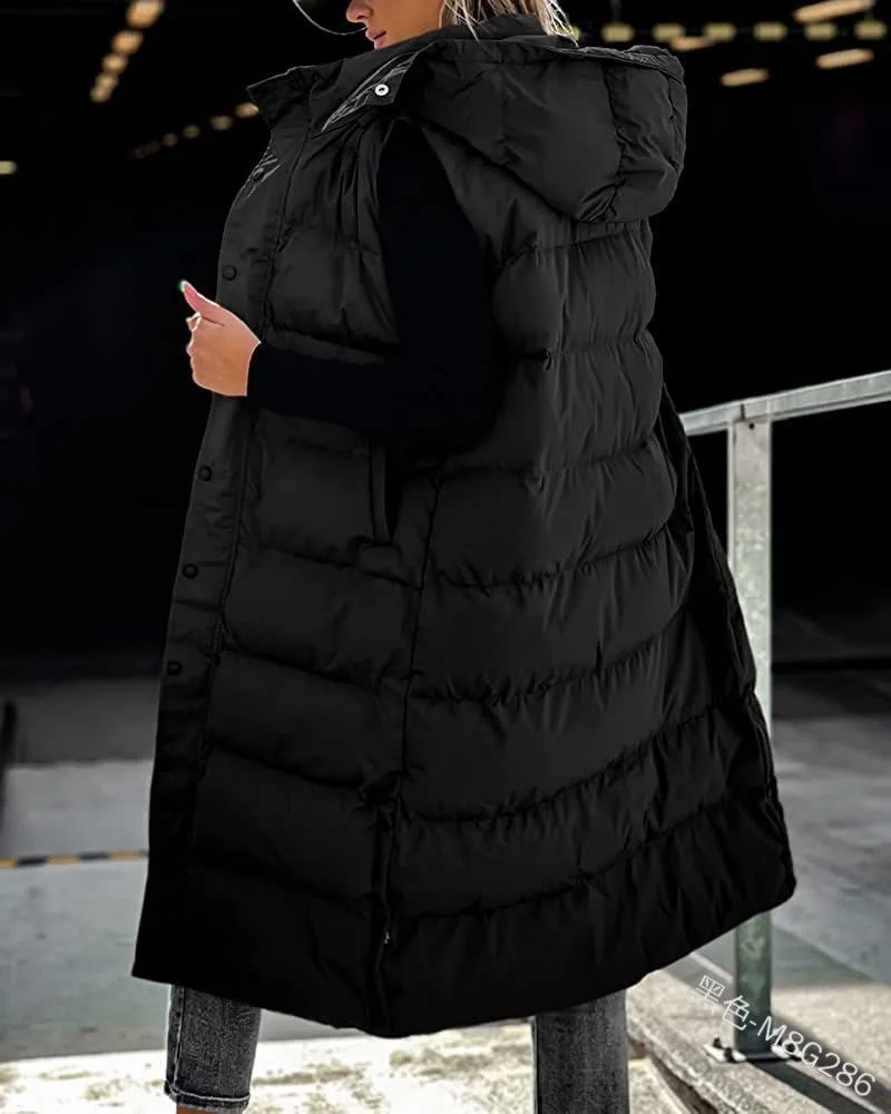 Hooded Zipper Jacket Women Oversize Waistcoat Winter Outerwear Hooded Parka Fashion Quilted Vest Casual 251029