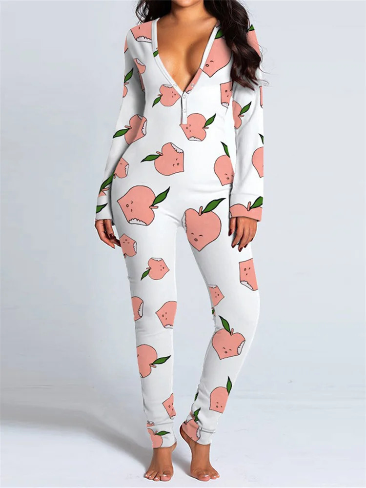 Women Jumpsuits Pajama Long Sleeve V Neck Bodycon Hip Detachable Crotch Romper Playsuits Casual Loungewear 251029