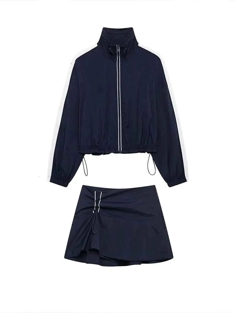 European style womens clothing side striped belt jacket short coat adjustable waist high waist skirt pants suit 251029