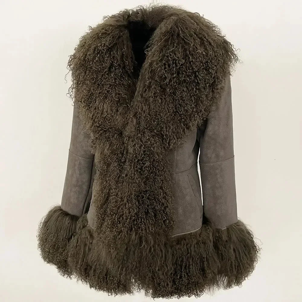 Autumn Winter Women Coat Real Natural Mongolia Sheep Fur Turndown Collar Fashion Jacket Thick Warm Casual Overwear 251029
