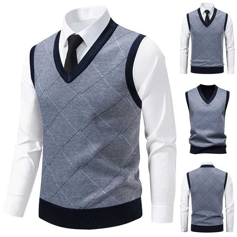 Mens Knitted Warm Sweater in Autumn and Winter Vneck Vest Diamond Grid Twisted Flower Casual Fashion Versatile Top W251029