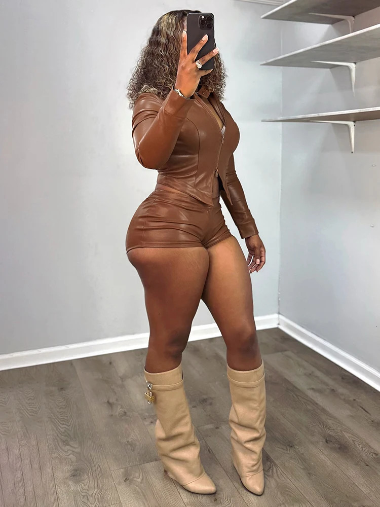 Weird Puss Hipster 2Piece Set Women Tracksuit Trend Zip Stand Collar JacketBike Shorts Matching Activity tie Street Outfits 251029