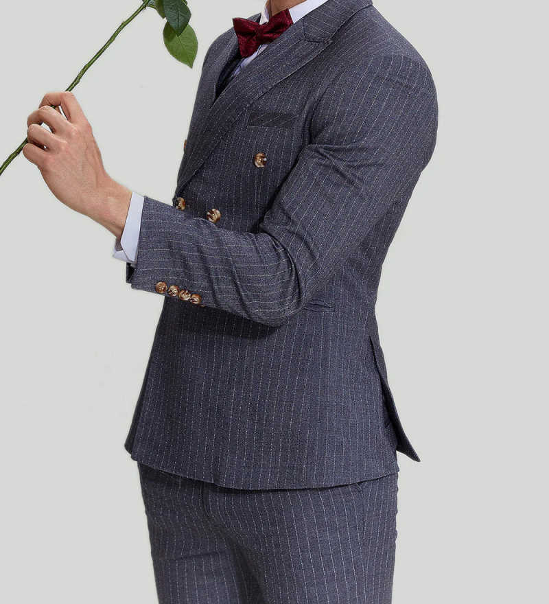 Classic Stripe Men Suit 2 Pieces Jacket Pants Double Breasted Peak Lapel Slim Fit Male Clothing Formal Occasion Business Customized