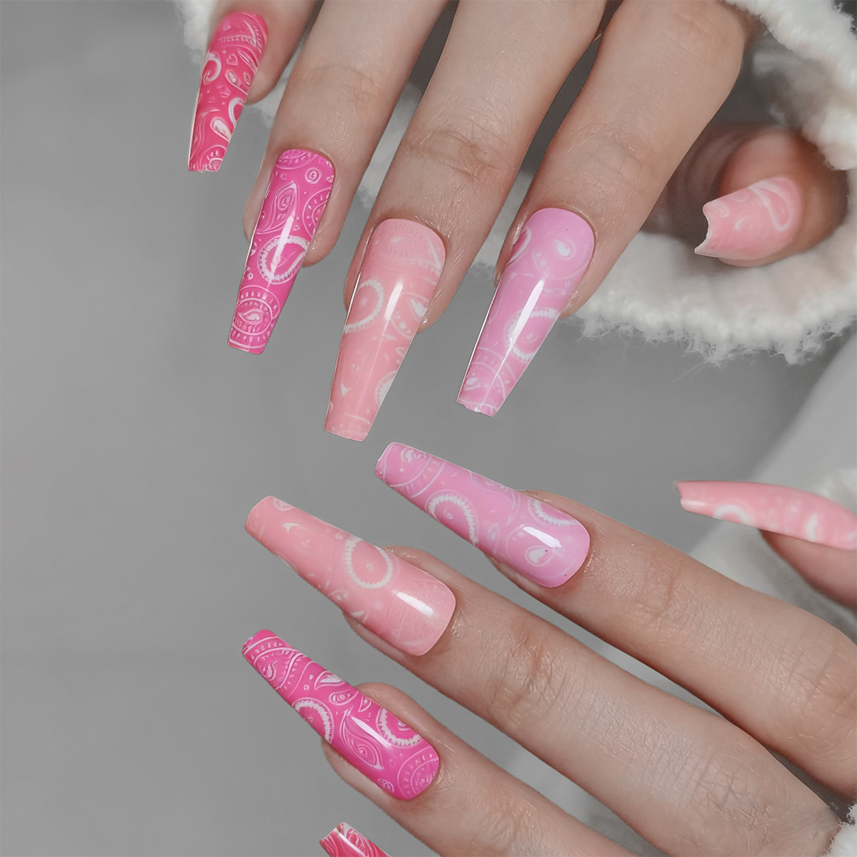 24pcs Long Coffin Shaped Nail Stickers with Sweet Pink White Floral Design - Perfect for Girls/Women Dated & Gifts Daily Wear Includes 1pc Jelly Gel A