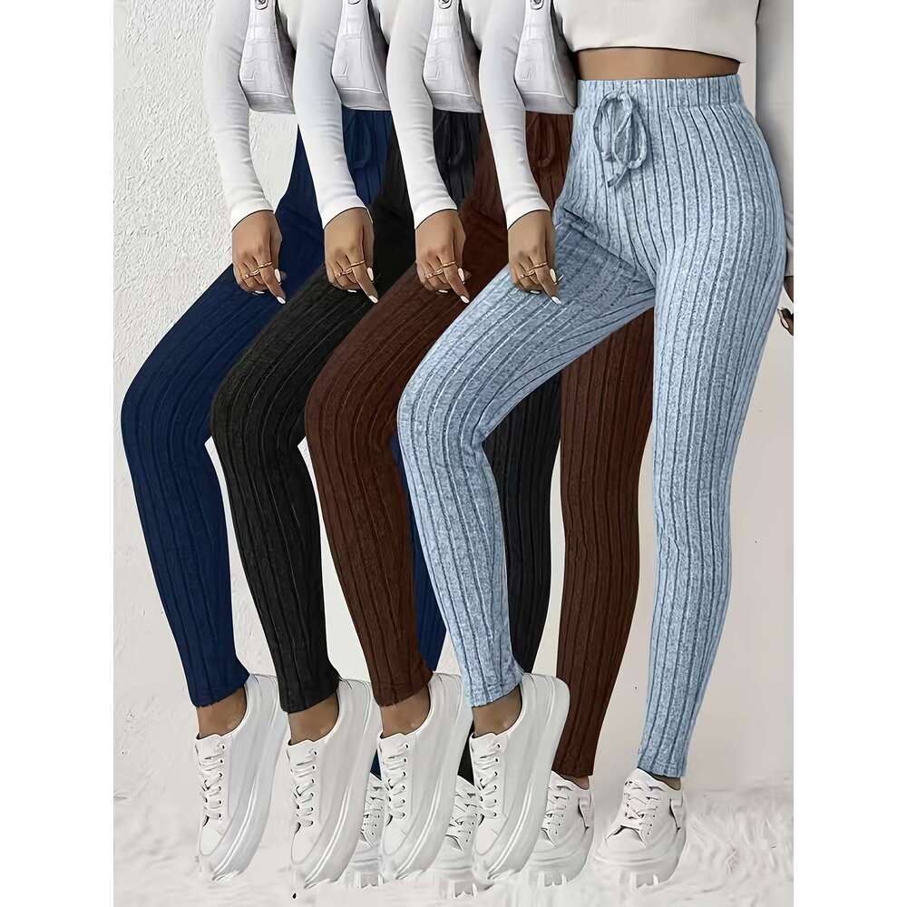 4Pcs Women's High-Waisted - Sexy Ribbed Design, Stretchy Comfortable, Solid Colors Black, Green, Purple, Beige Fall/Winter, Perfect For Running &