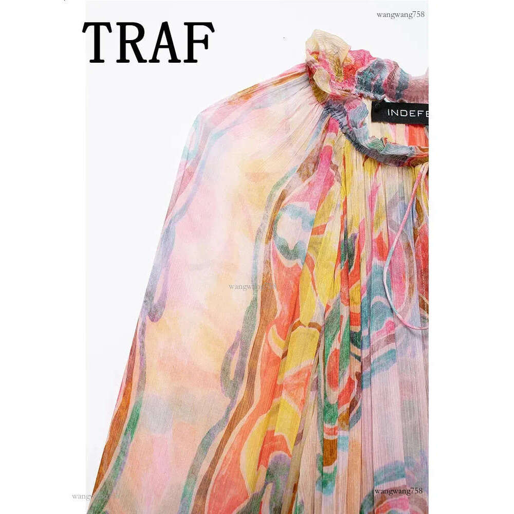 TRAF Womens Summer Midi Printed Long Sleeve Casual Elegant Party Dress 240828