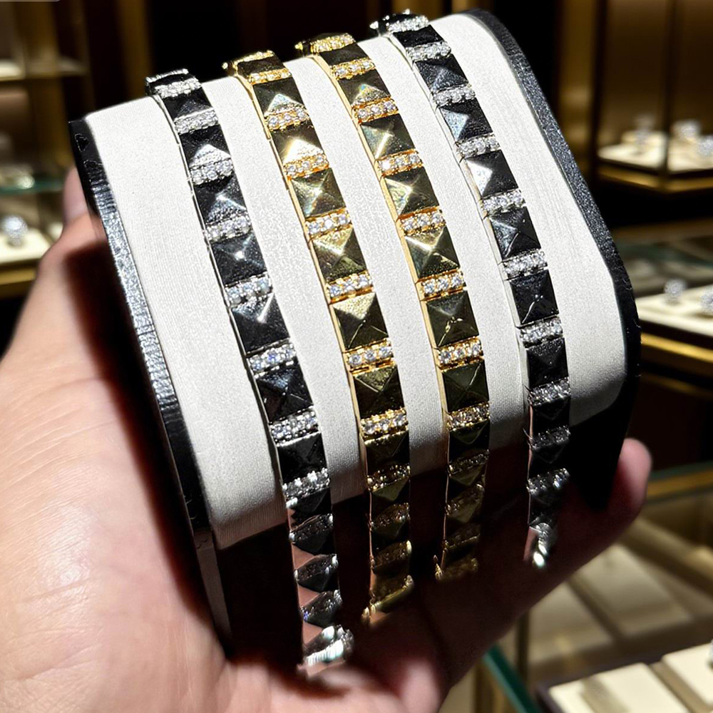 2025 New Gold Plated Geometric Triangle Rivet Bracelet Micro Paved Bling Cubic Zirconia For Women High Quality Fashion Jewelry