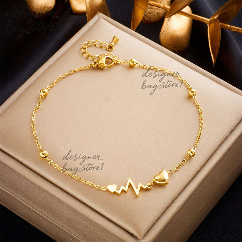 Gold Stackable Anklet Bracelet Designer Butterfly Heart Bead Charm Foot Chain Bracelets Women Girls Summer Fashion Jewelry G Dd3