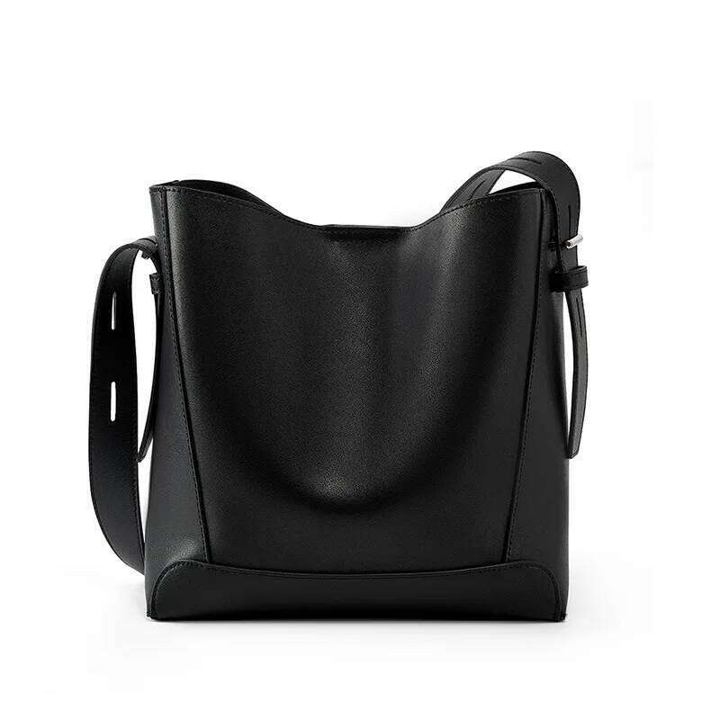 2025 New High-End Leather Women's Cowhide Bucket Bag, Large Capacity Single Shoulder Crossbody Bag