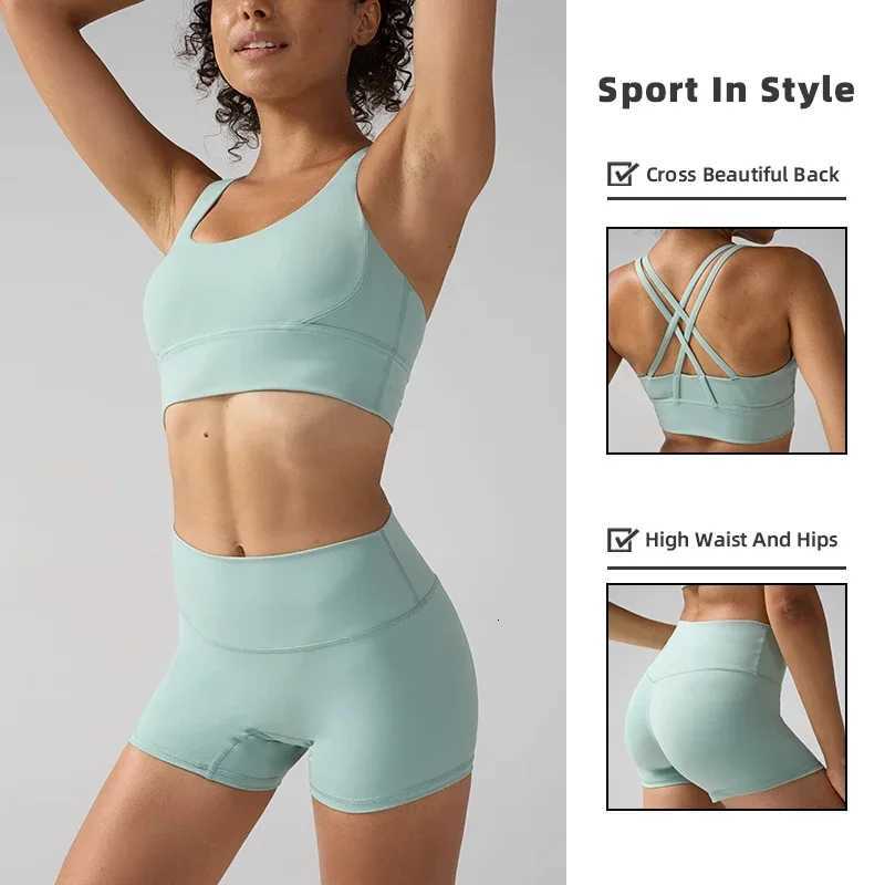 2 Pieces Solid Color Women Yoga Set Cross Sport Bra High Waist Yoga Leggings Tracksuit Suit Comprehensive Training AthleticXJ251029