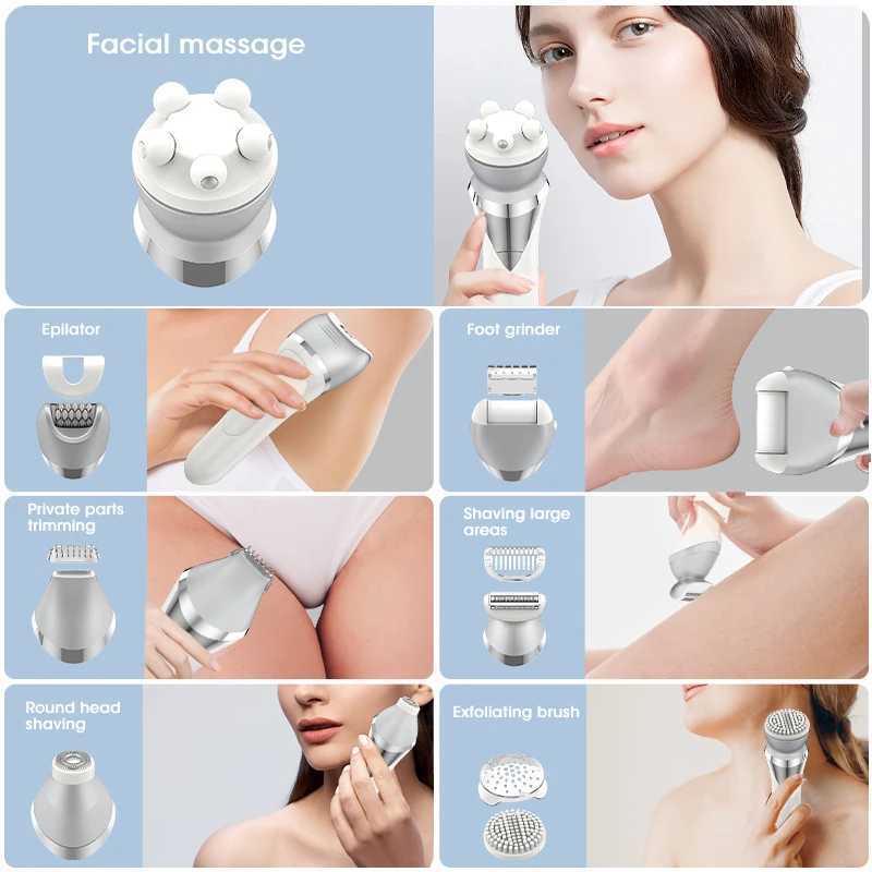 7in1 Electric Razor Bikini Line Trimmer Facial Massager Foot Callus Remover Body Hair Removal for Women Men Waterproof Epilator J251117