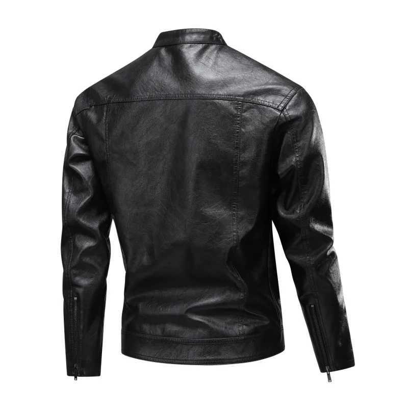American retro lapel leather jacket a trendy autumn and winter brand in solid colors is versatile and suitable for teenagersT251029