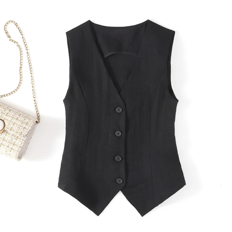 Linen waistcoat thin womens vest summer highend slimfit short sleeveless suit Vneck vest clip 251029