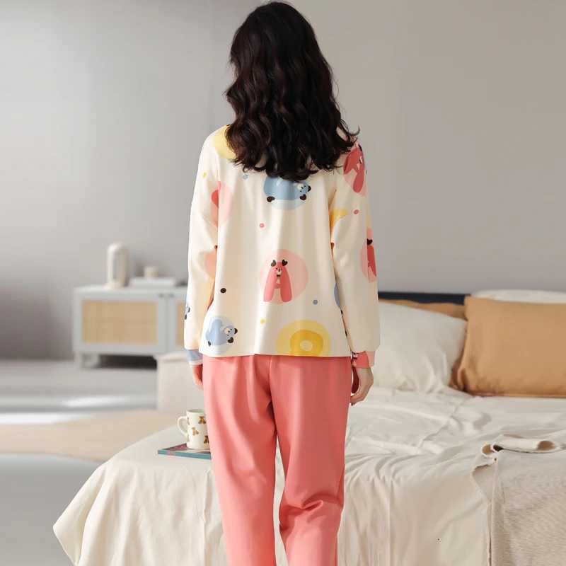 MIIOW Cute Lazy Style Pajamas Set Cotton Womens Homewear Long Sleeves Pants Sleepwear Sets Comfortable Loose Soft NightwearsT251029