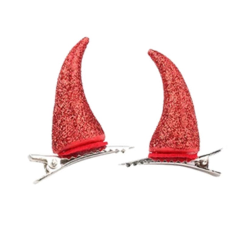 4 pieces of devilish Dark style jewelry collection: including blood-red tassel collars, red and black devilish horn hair clips for character dressing 