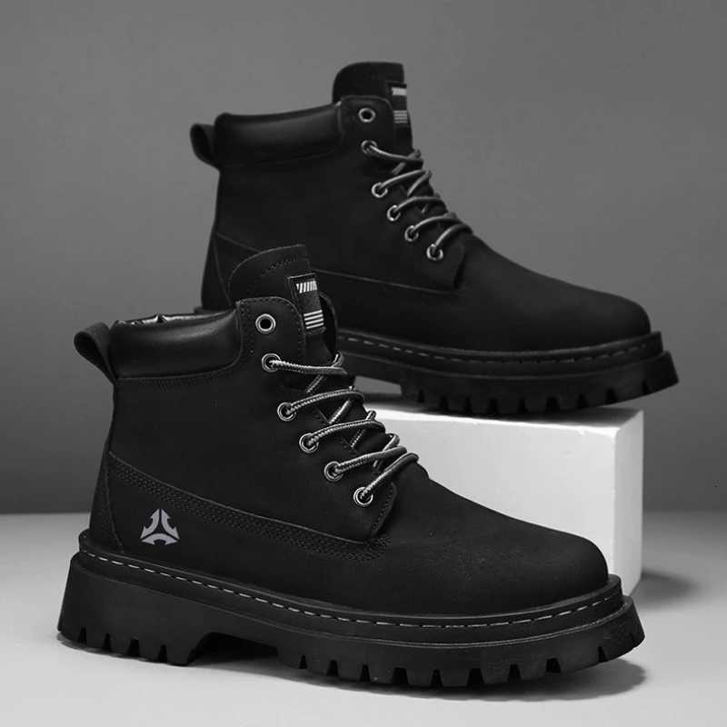 Boots Men High Top Boots Mens Leather Shoes Winter Fashion Plush Warm Shoes Outdoor Sneakers Lace Up NonSlip Ankle Boots Male Z251029