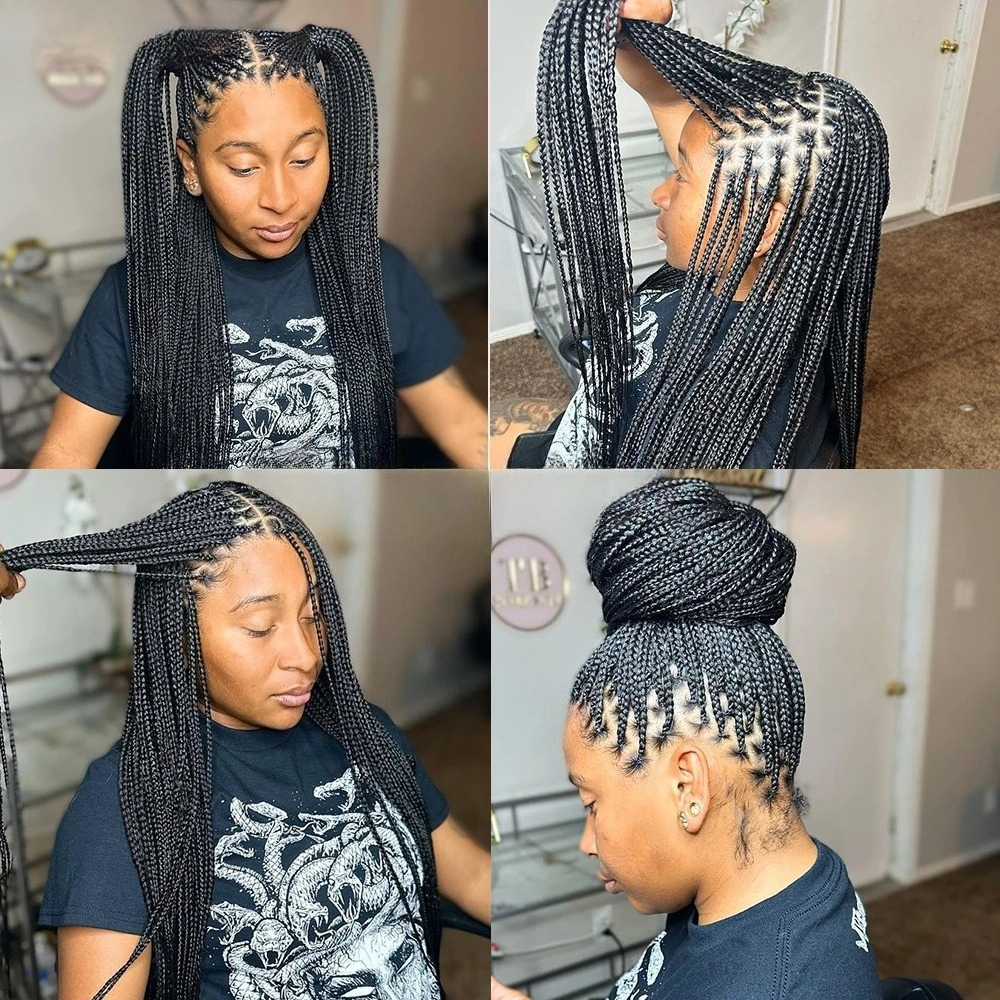 24 Inch Knots Box Braids Wig Glueless Cornrow Synthetic Lace Front Wig for Black Women Hd Lace Wig African Black Wig