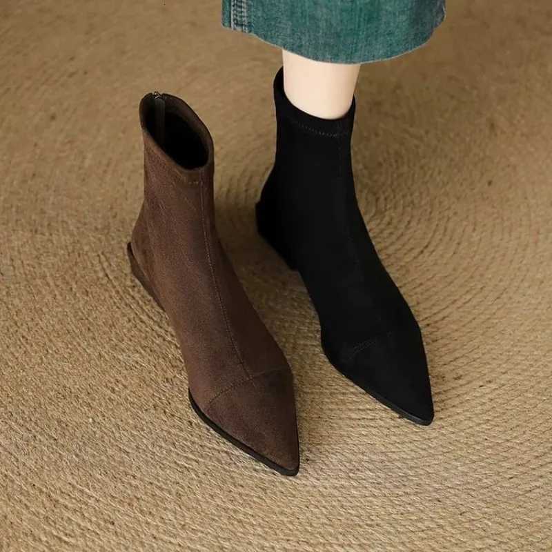 Plussize womens boots winter fashion pointedtoe design short boots with zippers on the back slim lowheeled nude boots Z251029