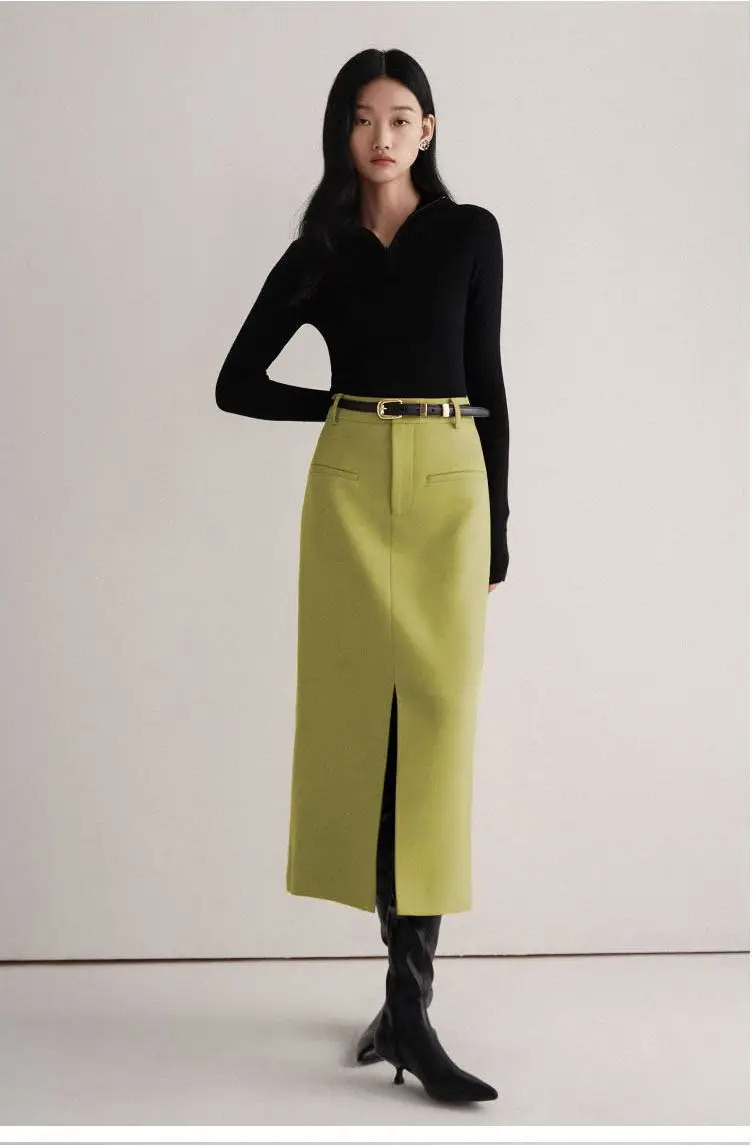 Slit High Waist Suit Straight Midlength Fashion and Slim Temperament Skirt 251028