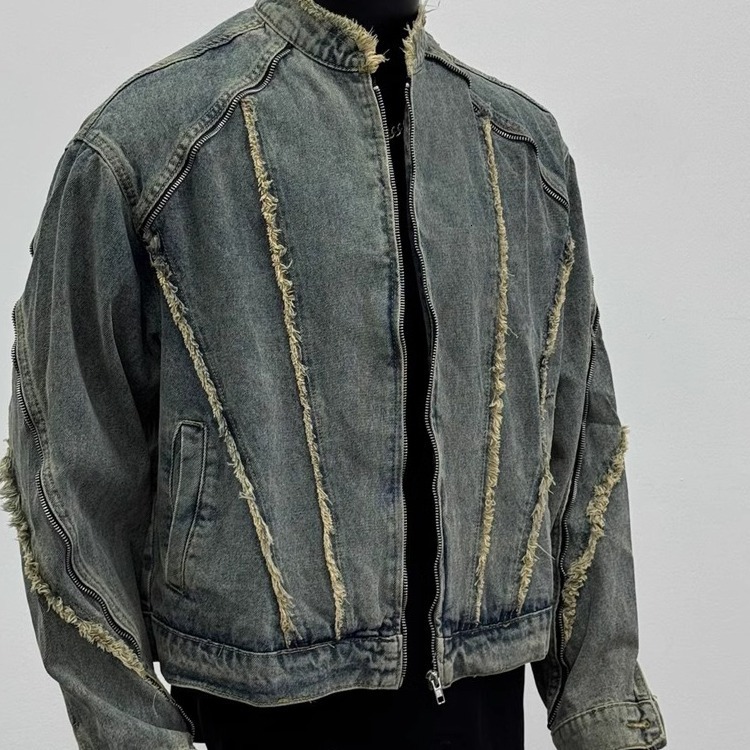 American Style Frayed Washed Denim Jacket For Designer Jacket Men Spring And Autumn Trendy Brand Vintage Design Cool And Loose Fit Couple's Jacke