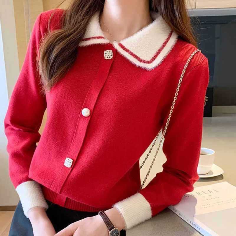 Sweet Contrast Knitting Pullovers Top Autumn Winter New Long Sleeve Academy Allmatch Sweaters Fashion Elegant Women ClothingT251028