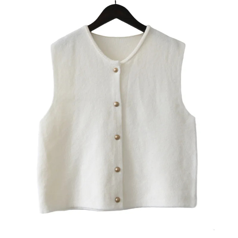 In 2025 Womens Spring Autumn Solid Color Sleeveless Sweater Vest Trendy Stacked Waiver Single Breasted Cardigan Waistcoats 251029