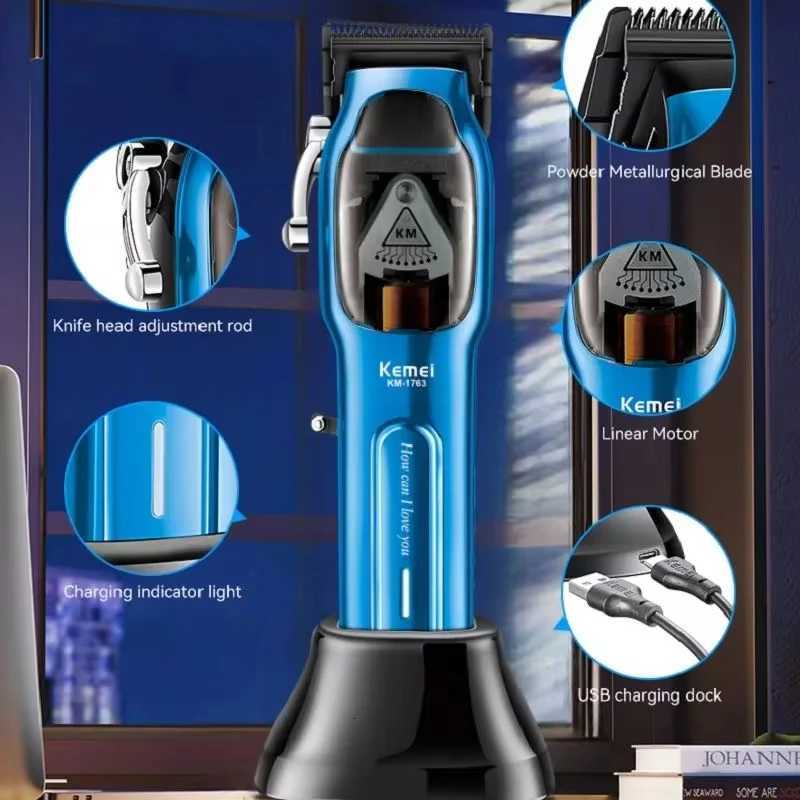 Kemei KM1763 9000RPM Electric Hair Clipper Rechargeable 10W Big Power Trimmers Barber Pro Cordless Hair Cutting Machine for Men M251029