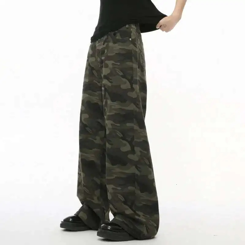 IEFB Vintage Camouflage Mens Jeans Fashion Washed Casual Wide Leg Denim Pants Autumn Winter Loose Male Trousers Old Blue 9C354 251029