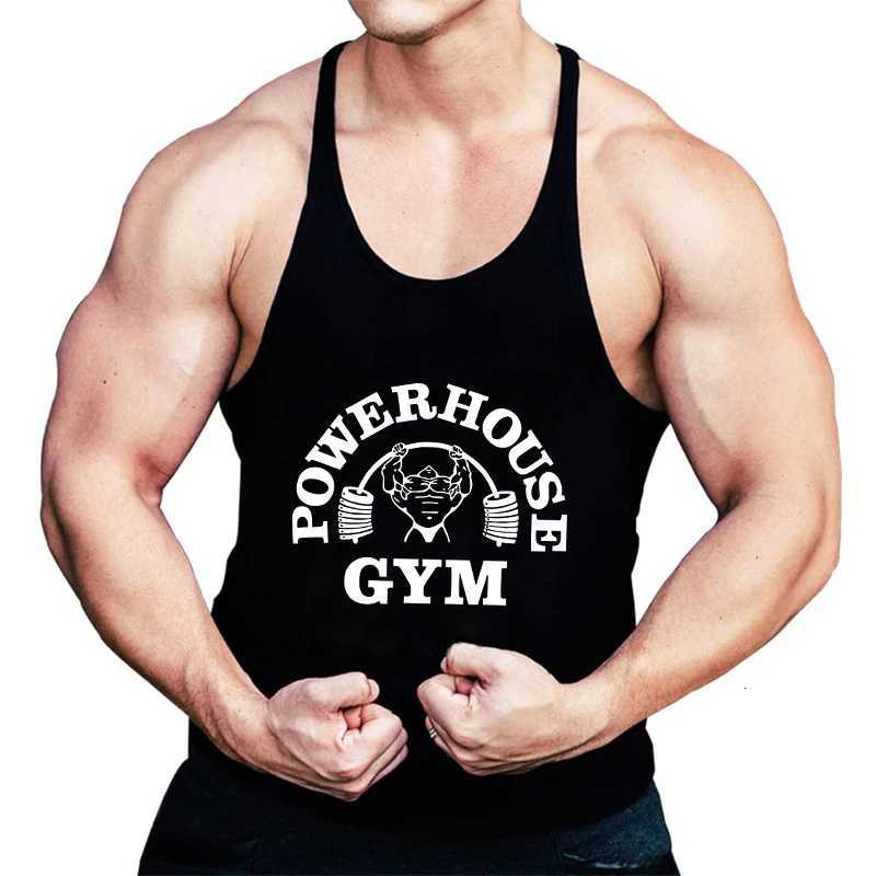 POWERHOUSE GYM Print Stringer Tank Tops for Men Cotton Athletic YBack Vest Gym Workout Bodybuilding Sleeveless TShirts Tees W251029