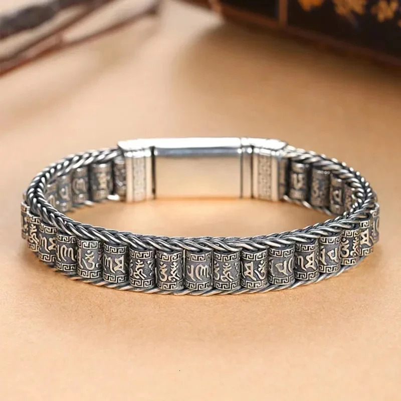 Traditional Tibetan Buddhism Six Character Proverbs Bracelet Six Words Mantra Bangle for Men Lucky Amulet Bracelet VJewelry Gift 251028