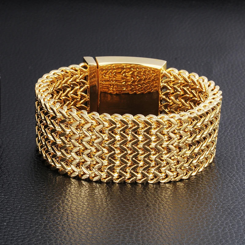 30MM 212223CM Long Never Fade Gold Color Man Bracelet for Men Stainless Steel Mens Bracelets Wrist Jewelry Waterproof 251028