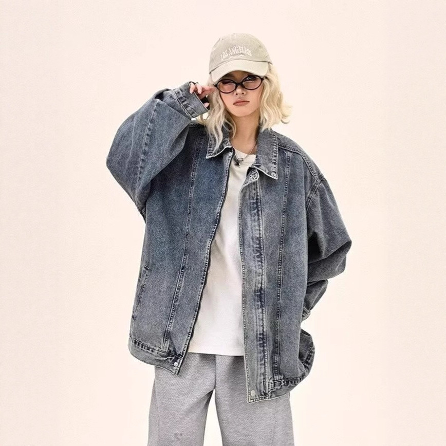 American Style Zipper Design Designer Jacket Denim Jacket For Men Spring And Autumn High Street Trend Plus Size Loose Workwear Jacket