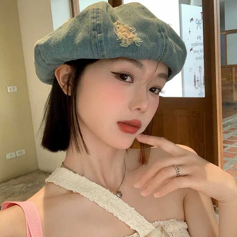 Womens Berets Retro Denim Octagonal Hat Breathable Newsboy Cap French Berets Woman Vintage Hats FemaleW251029