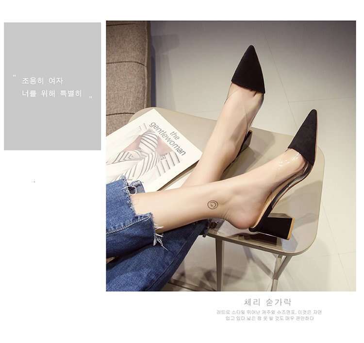 Designer Shoe Autumn Internet Celebrity Transparent Pointed Chunky Heel High Heels Ins Closed Toe Half Slippers Lazy Shoes Women