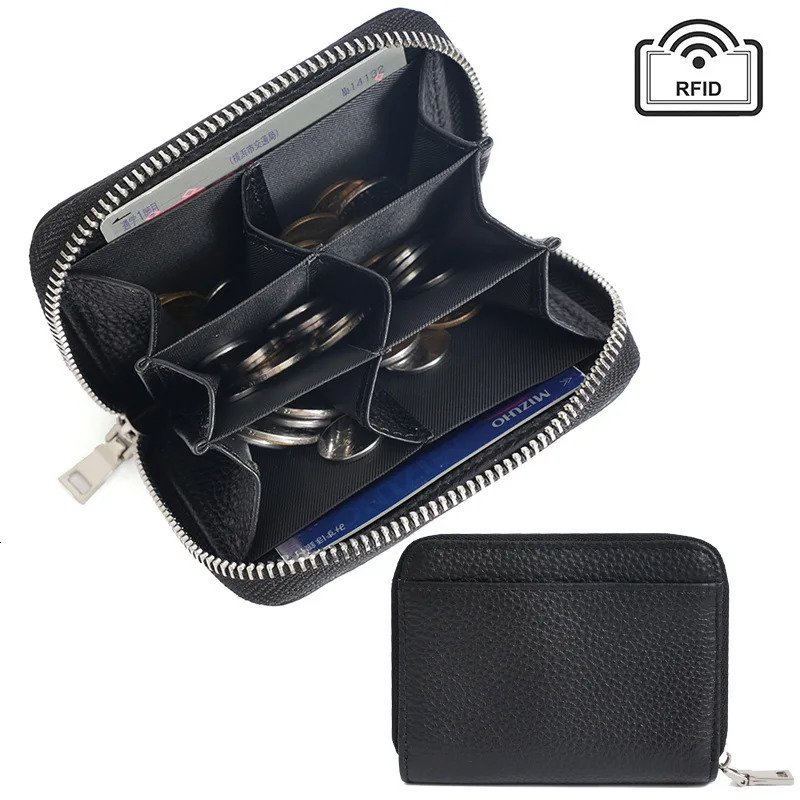 Coin Holder Genuine Leather Lychee Pattern Purse Rfid Blocking Wallet Japense Korean Genuine Leather Coin Purse For Security 251029