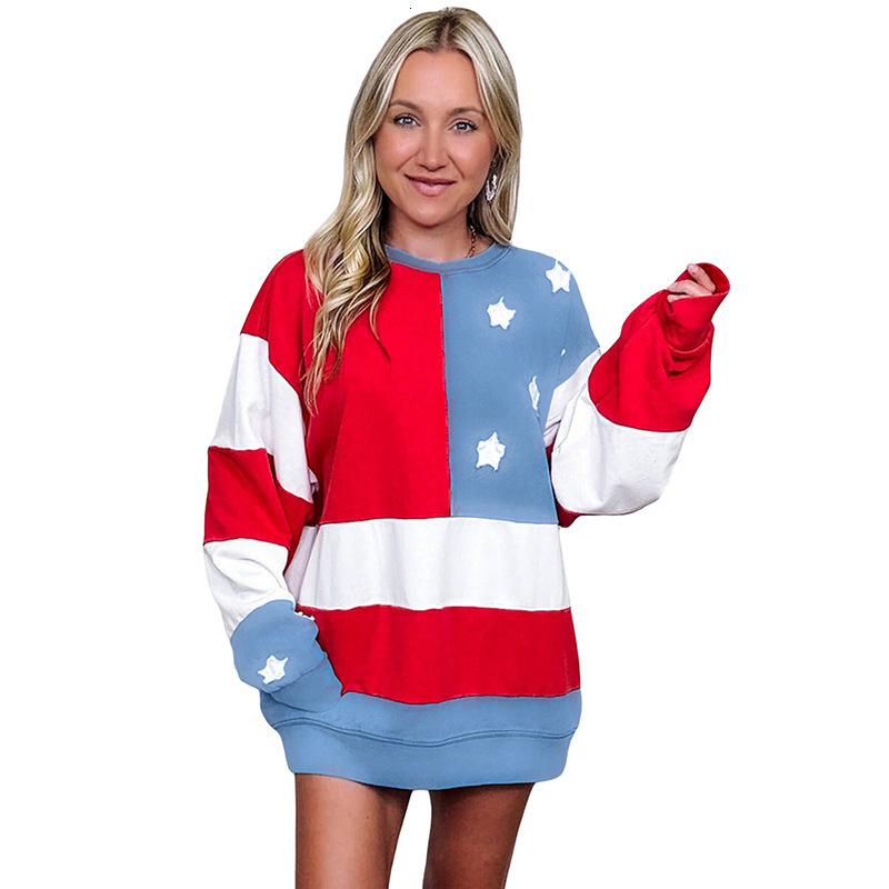 Designer fashion color blocked round neck pullover for women's autumn new loose long sleeved top