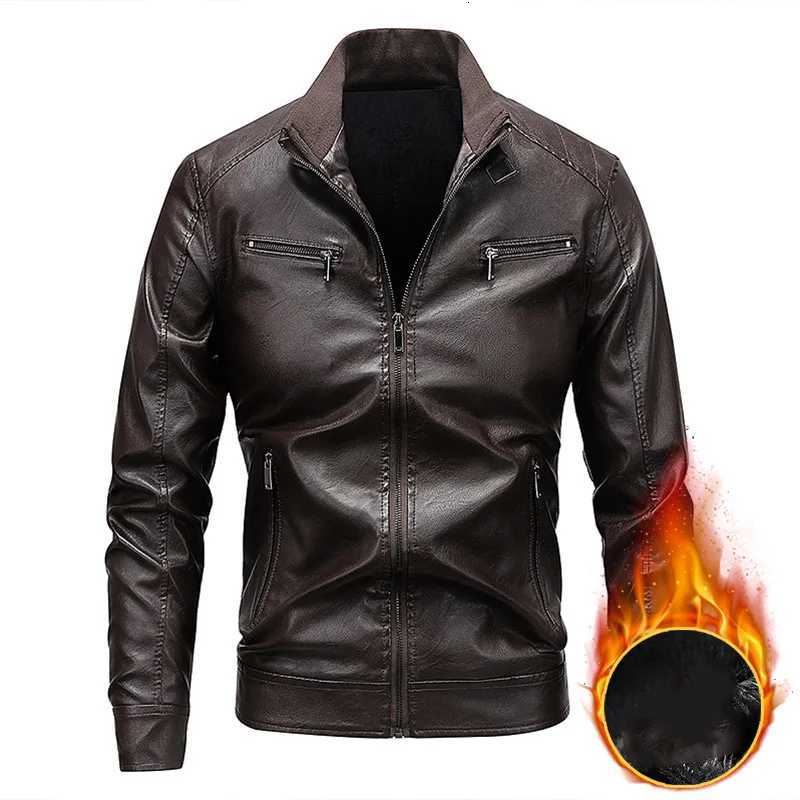 Autumn Winter Men Leather Coat Thicken Coldproof Motorcycle Punk Man Outerwear Stand Collar Long Sleeve Zipper Male JacketT251029