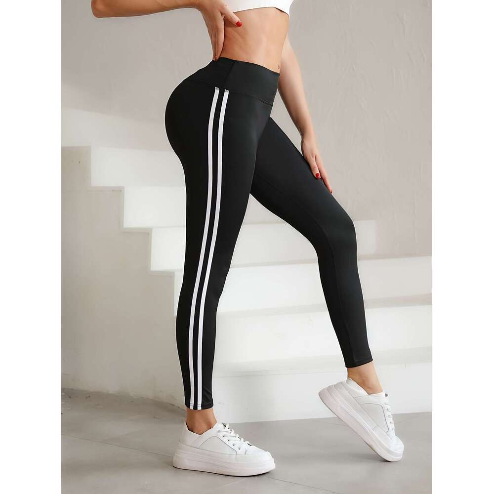 3Pcs High-Waist White Side Stripe Yoga - Soft, Stretchy Athletic Leggings For Running, Fiess, Breathable & Durable With Elastic Waistband, Cycling Pan